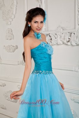 Handmade Flower Teal Ruched Prom Dress 2014 for women