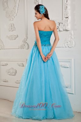 Handmade Flower Teal Ruched Prom Dress 2014 for women