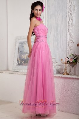 Tulle Empire Rose Pink Sweetheart Prom Dress Beads