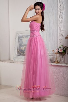 Tulle Empire Rose Pink Sweetheart Prom Dress Beads