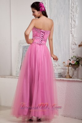 Tulle Empire Rose Pink Sweetheart Prom Dress Beads