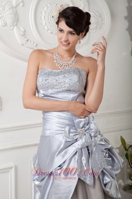 Bowknot Beaded Lilac Ankle Length Prom Gown