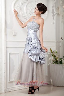 Bowknot Beaded Lilac Ankle Length Prom Gown