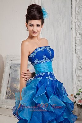 Ruffles Two-toned Blue Organza Prom Dress Appliques