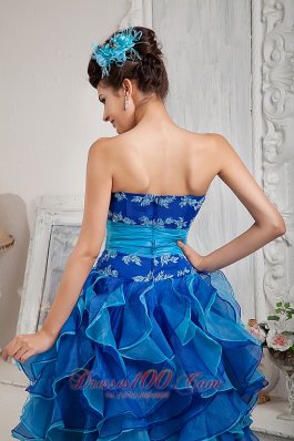 Ruffles Two-toned Blue Organza Prom Dress Appliques