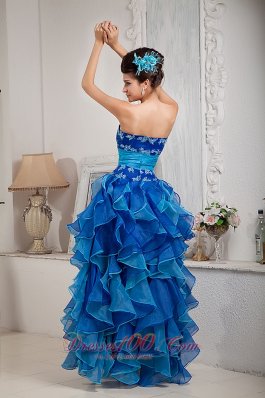 Ruffles Two-toned Blue Organza Prom Dress Appliques