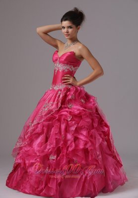 Ruffled Layers Hot Pink Organza Prom Dress