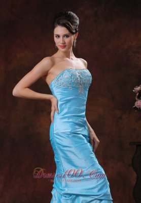 Mermaid Aqua Blue Taffeta Prom Dress Beadings