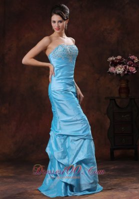 Mermaid Aqua Blue Taffeta Prom Dress Beadings