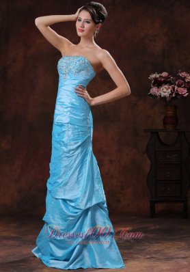 Mermaid Aqua Blue Taffeta Prom Dress Beadings