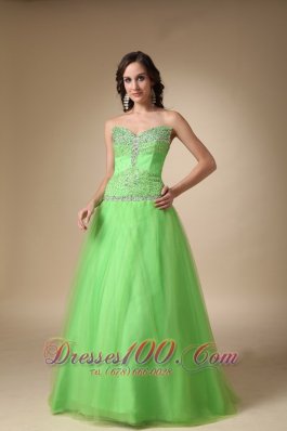 Taffeta and Tulle Spring Green Prom Holiday Dress Beaded