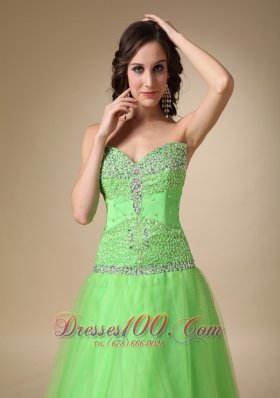 Taffeta and Tulle Spring Green Prom Holiday Dress Beaded