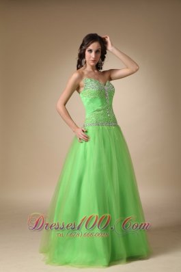 Taffeta and Tulle Spring Green Prom Holiday Dress Beaded