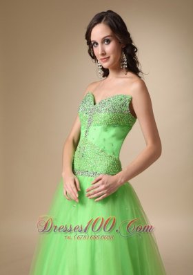 Taffeta and Tulle Spring Green Prom Holiday Dress Beaded