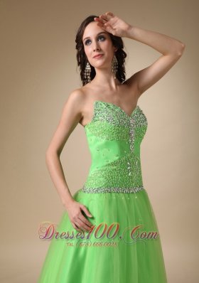 Taffeta and Tulle Spring Green Prom Holiday Dress Beaded