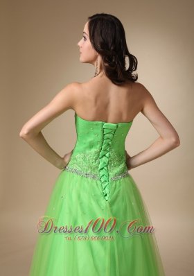 Taffeta and Tulle Spring Green Prom Holiday Dress Beaded