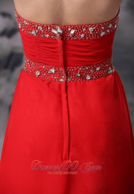 Watteau Train Chiffon Red Beading Prom Evening Dress