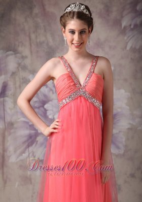 Tulle Watermelon Beads Prom Evening Dress for Party Time