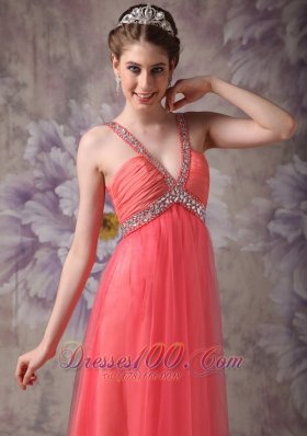 Tulle Watermelon Beads Prom Evening Dress for Party Time