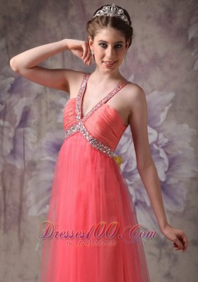 Tulle Watermelon Beads Prom Evening Dress for Party Time