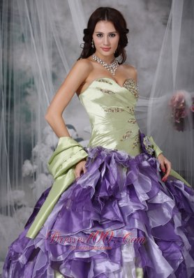 Green and Purple Ruffles Sweetheart Dress for Quince