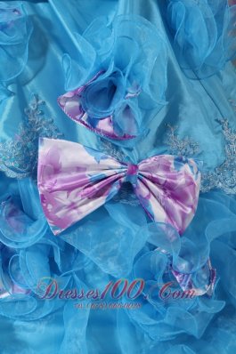 Aqua Quinceanera Dress Pick-ups Hand Made Flower Decorate