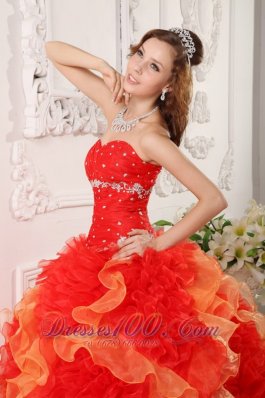 Pretty Quinceanera Dress Orange Organza Beading