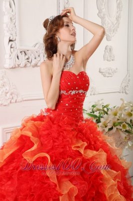 Pretty Quinceanera Dress Orange Organza Beading