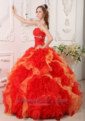 Pretty Quinceanera Dress Orange Organza Beading