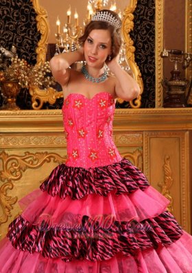 Layer Hot Pink and Zebra Sweet 16 Dress Strapless