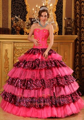 Layer Hot Pink and Zebra Sweet 16 Dress Strapless