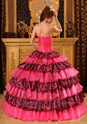 Layer Hot Pink and Zebra Sweet 16 Dress Strapless