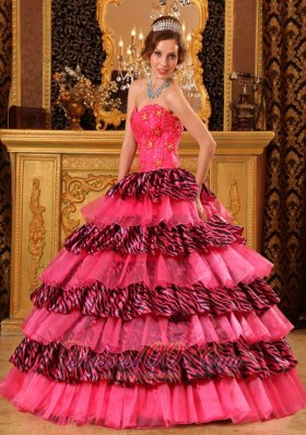 Layer Hot Pink and Zebra Sweet 16 Dress Strapless