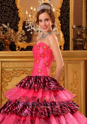 Layer Hot Pink and Zebra Sweet 16 Dress Strapless