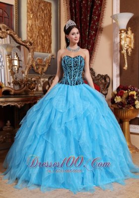 Aqua Blue Quinceanera Dress Sweetheart Embroidery Ruffles