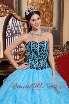 Aqua Blue Quinceanera Dress Sweetheart Embroidery Ruffles