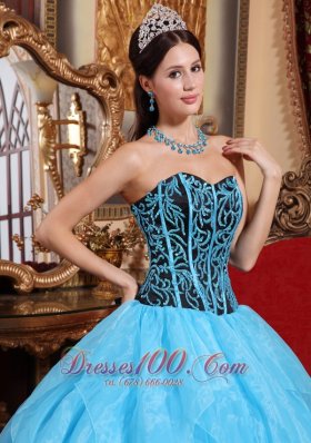 Aqua Blue Quinceanera Dress Sweetheart Embroidery Ruffles