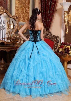 Aqua Blue Quinceanera Dress Sweetheart Embroidery Ruffles