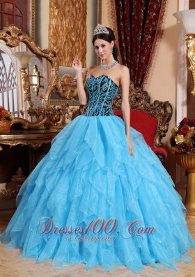 Aqua Blue Quinceanera Dress Sweetheart Embroidery Ruffles