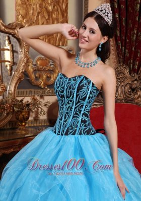 Aqua Blue Quinceanera Dress Sweetheart Embroidery Ruffles