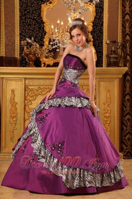 Purple and Zebra Ball Gown Quinceanera Dress