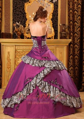 Purple and Zebra Ball Gown Quinceanera Dress