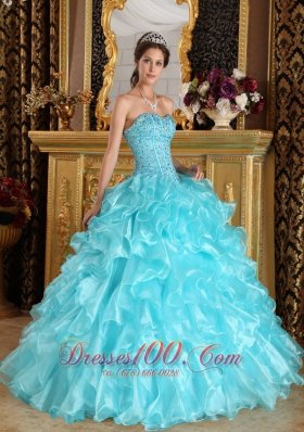 Quinceanera Dress Aqua Blue Sweetheart Floor-length Beading