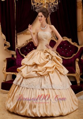 Champagne Quinceanera Dress Strapless Hand Made Flower