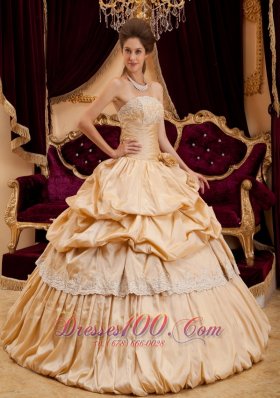 Champagne Quinceanera Dress Strapless Hand Made Flower