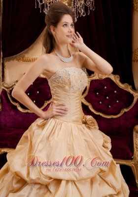 Champagne Quinceanera Dress Strapless Hand Made Flower