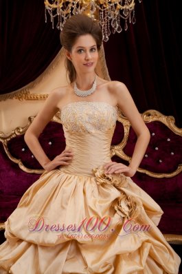 Champagne Quinceanera Dress Strapless Hand Made Flower