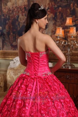 Sweetheart Rolling Flower Hot Pink Sweet 16 Dress