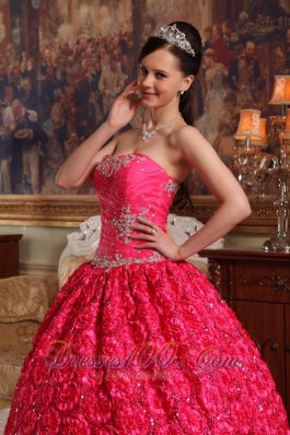 Sweetheart Rolling Flower Hot Pink Sweet 16 Dress