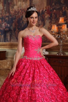 Sweetheart Rolling Flower Hot Pink Sweet 16 Dress